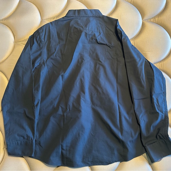 Navy Blue w/ Pattern Lining Untuckit Long Sleeve Shirt - Picture 4 of 5